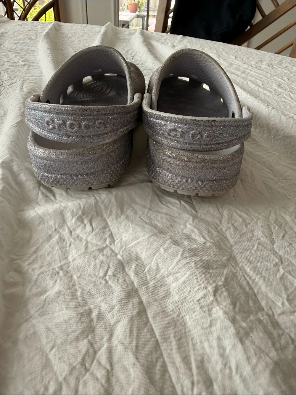 CROCS Kids Silver Glitter Clogs with Adjustable Heel Strap